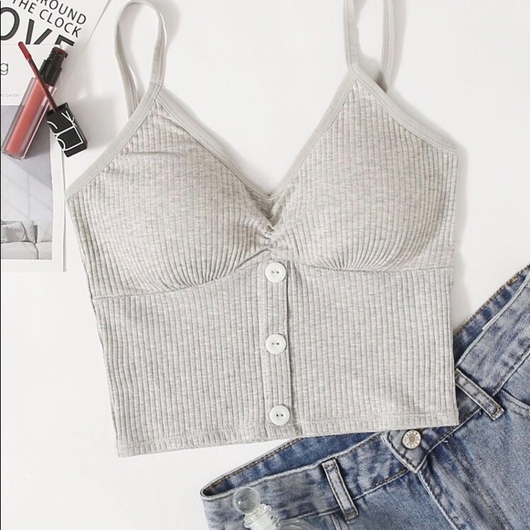 Cropped Tank with Button Detail - Picture 1 of 8